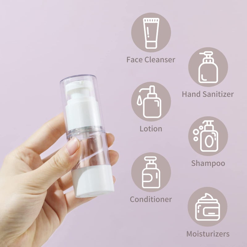 LONGWAY 0.5Oz 15ml Clear Airless Cosmetic Cream Pump Bottle Travel Size Dispenser Refillable Containers/Foundation Travel Pump Bottle for Shampoo (PACK of 8) - Image 2